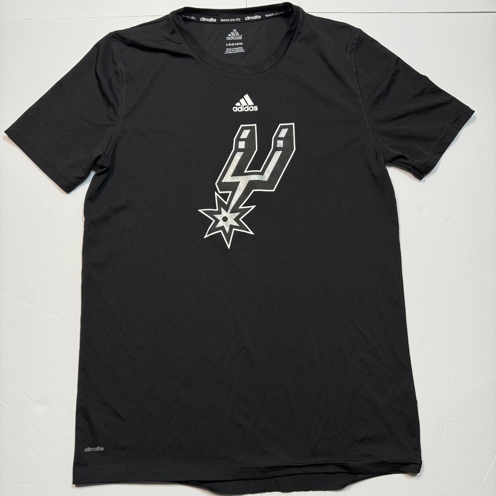 San Antonio Spurs Shirt Youth Large Black NBA Basketball Adidas Climalite Tee